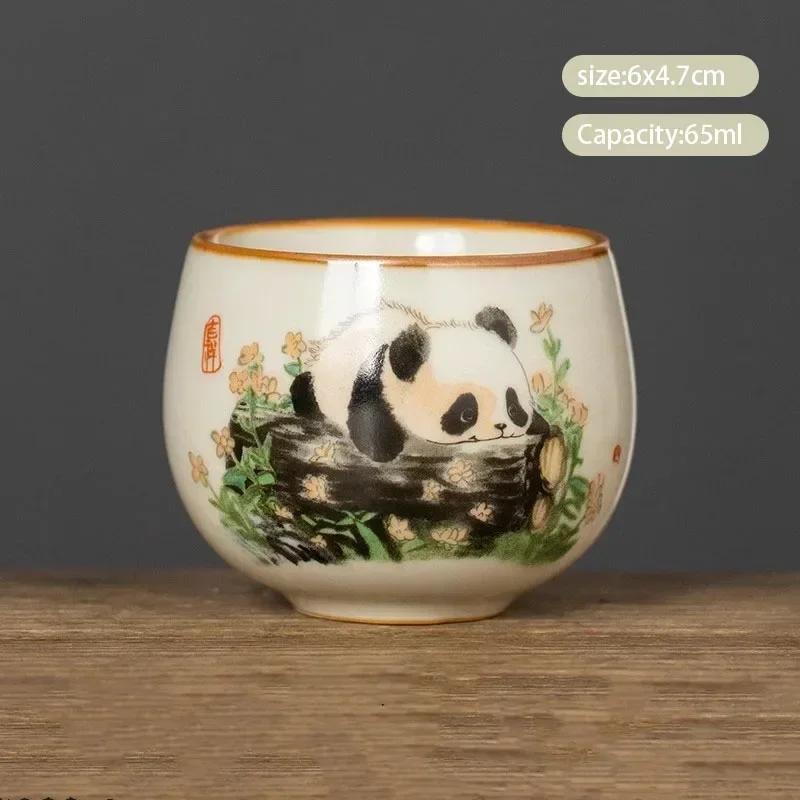 1 Pc Chinese Tradition Ru Kiln Ceramic Tea Cup Hand-painted Cute Pandas Tea Bowl Handmade Teacup Exquisite Household Tea Set