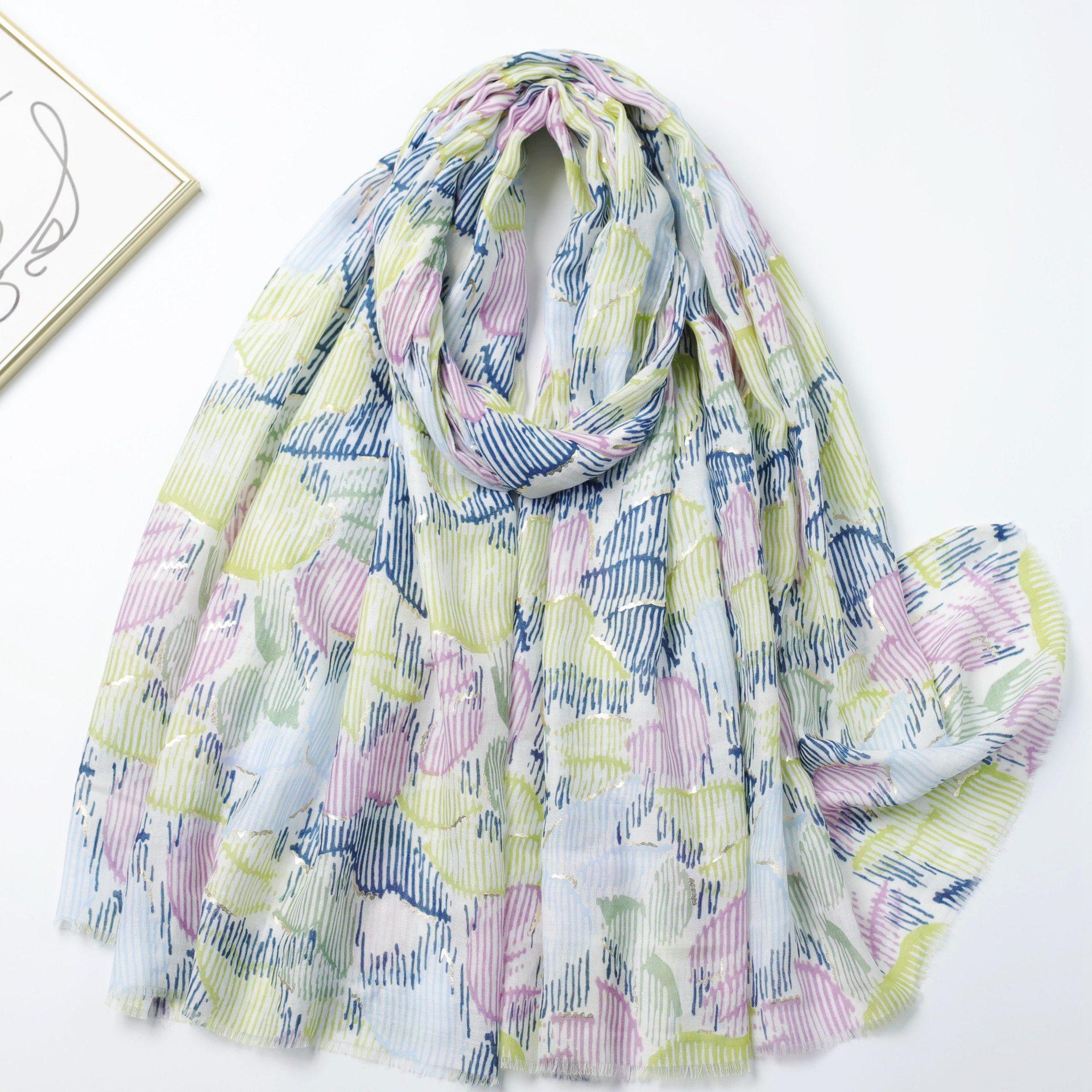 

Bronzing Wild Lily Satin Cotton Printed Long Towel Factory Sales Travel Vacation Sunscreen Shawl