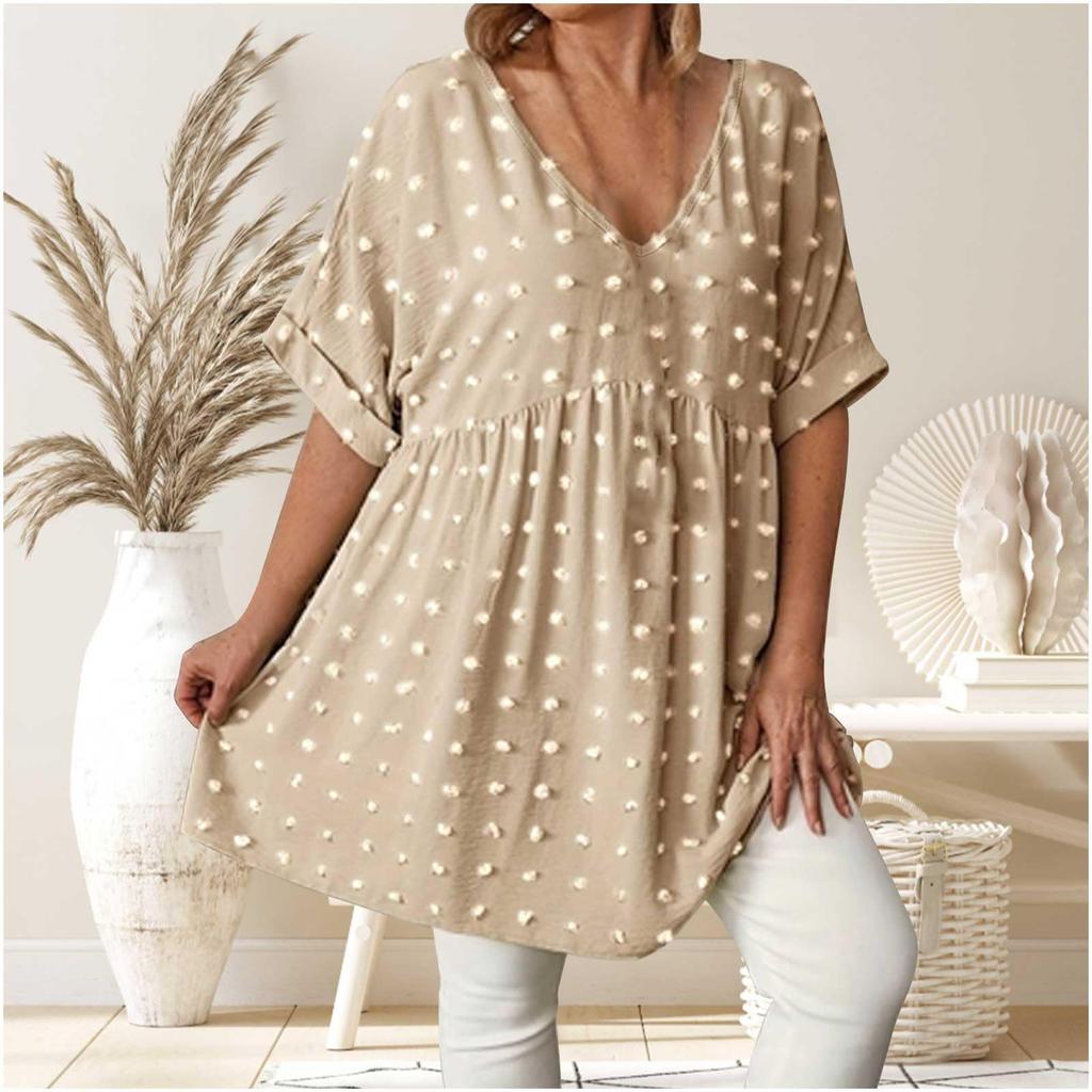 Women's Fashionable Casual V-Neck Plus Size Oversized Top With Pom-Pom Accents