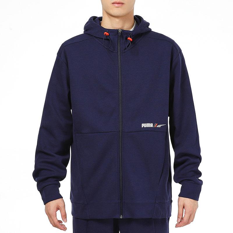 Puma Logo Print Training Hooded Jacket Men Jackets Navy-Blue 846533-06