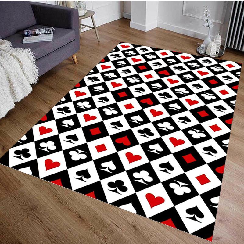 Crystal Velvet Poker Hearts Club Pattern Carpet, Rectangular, Indoor, for Bedroom, Porch, Living Room, Floor Mat Decoration