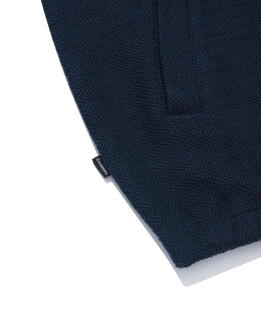 COVERNAT Herringbone Zip-Up Hoodie Navy