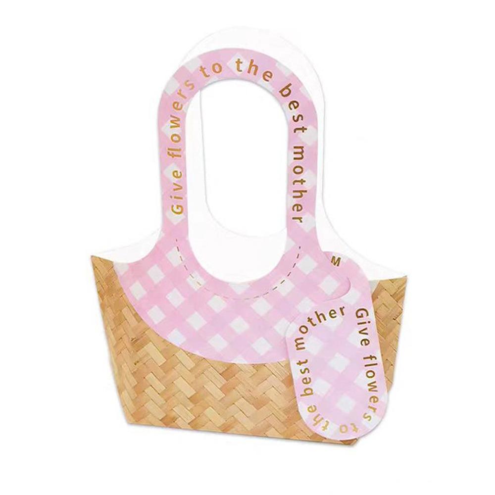 

5pcs Woven Design Flower Packaging Bag Romantic Flower Basket Party Supplies розовый