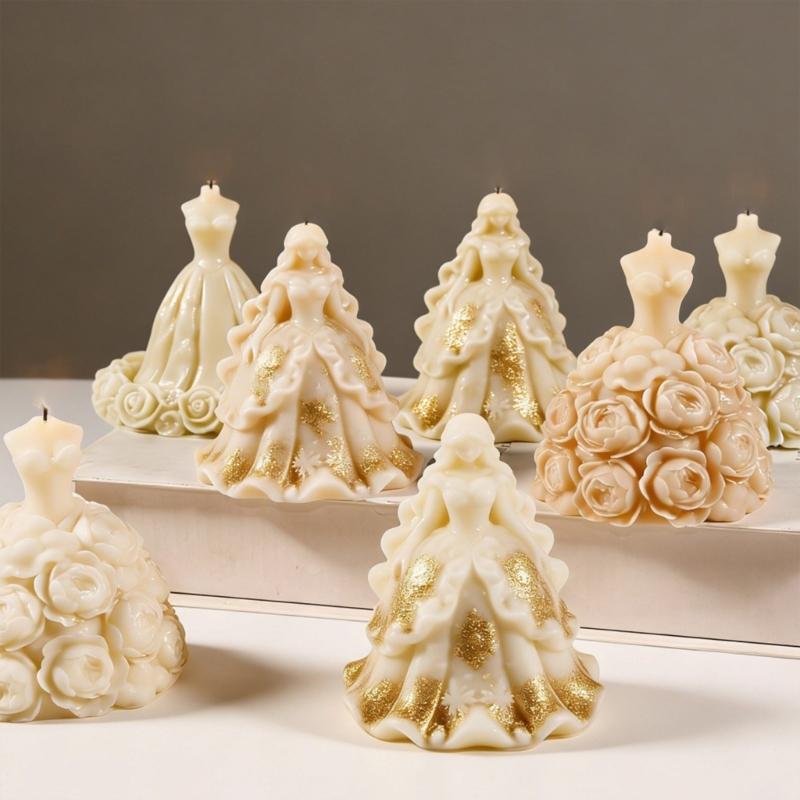 Flower Princess Dress Silicone Candle Molds Temperature Resistant for Making Candle Soap Chocolate Wedding Decoration