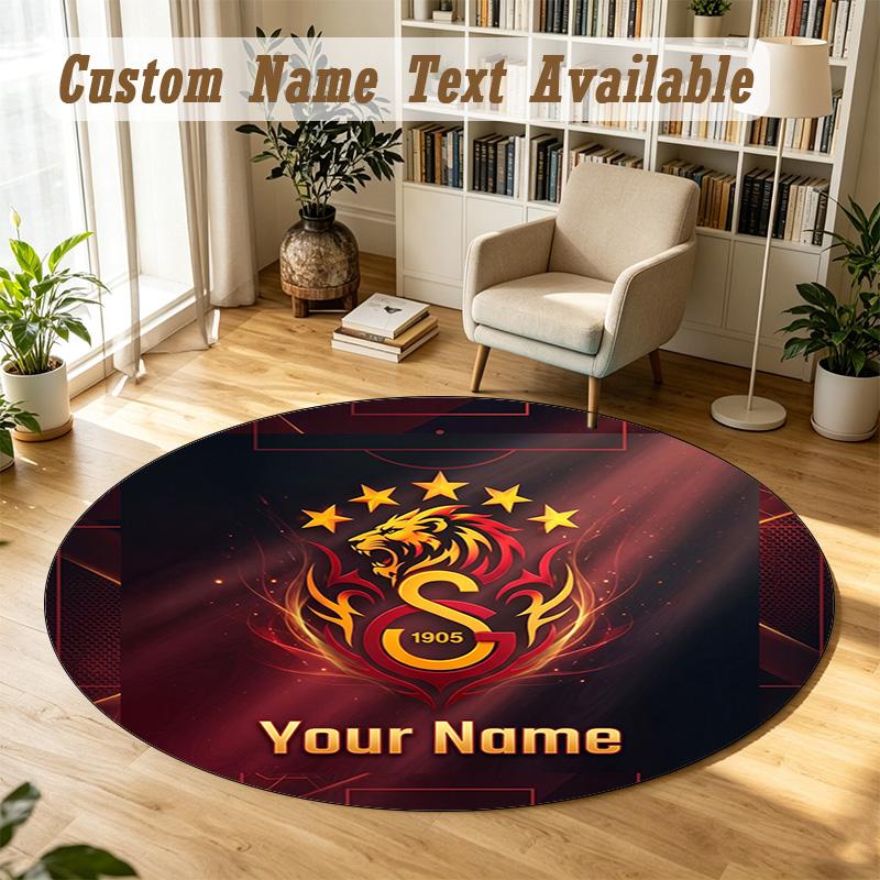 Round Rug Custom NameGalatasaray FC Pattern Non Slip Carpet Home Floor Decor