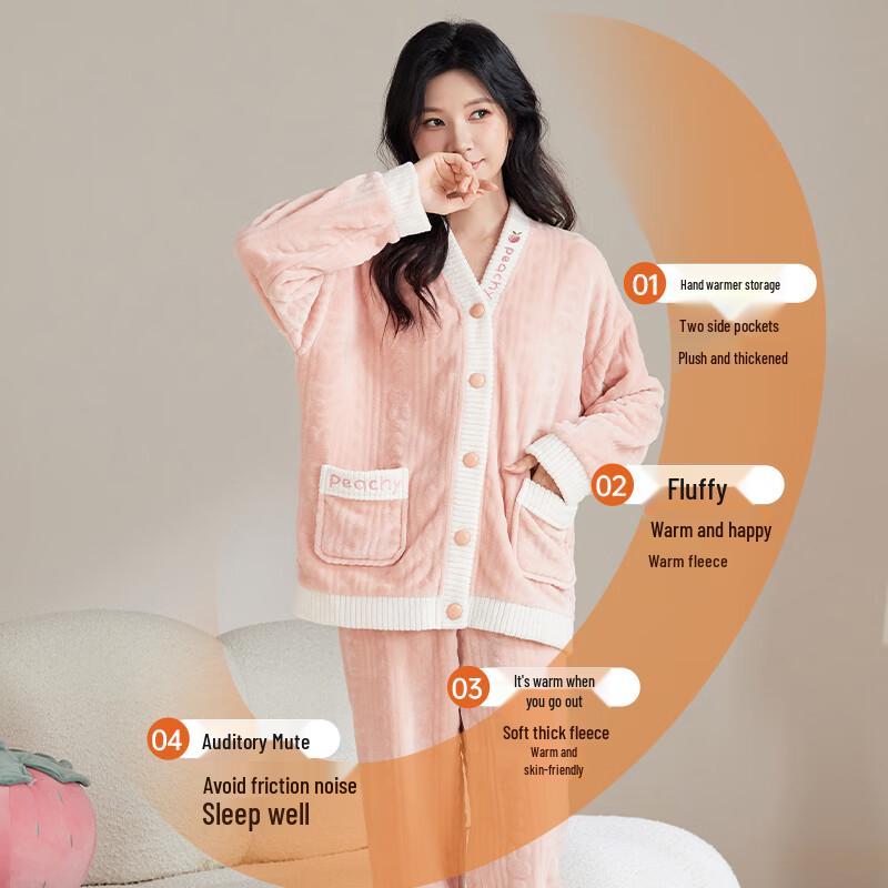 Langsang Women's Winter Flannel Pajama Set