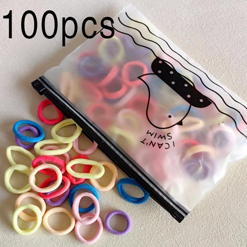 50/100Pcs Colorful Basic Nylon Ealstic Hair Ties for Girls Ponytail Hold Scrunchie Rubber Band Kid Fashion Hair Accessories
