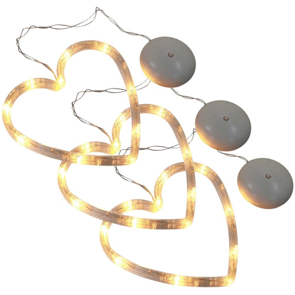 3Pcs Heart Shape Window Hanging Lights Suction Cup Decor for Valentine's Day Bedroom Living Room Cafe Hotel Bar Gift LED