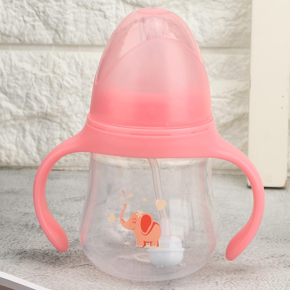 Dětská láhev, dětský hrnek s výsuvnou láhev na kojení, láhev na pití mléka pro děti, růžová