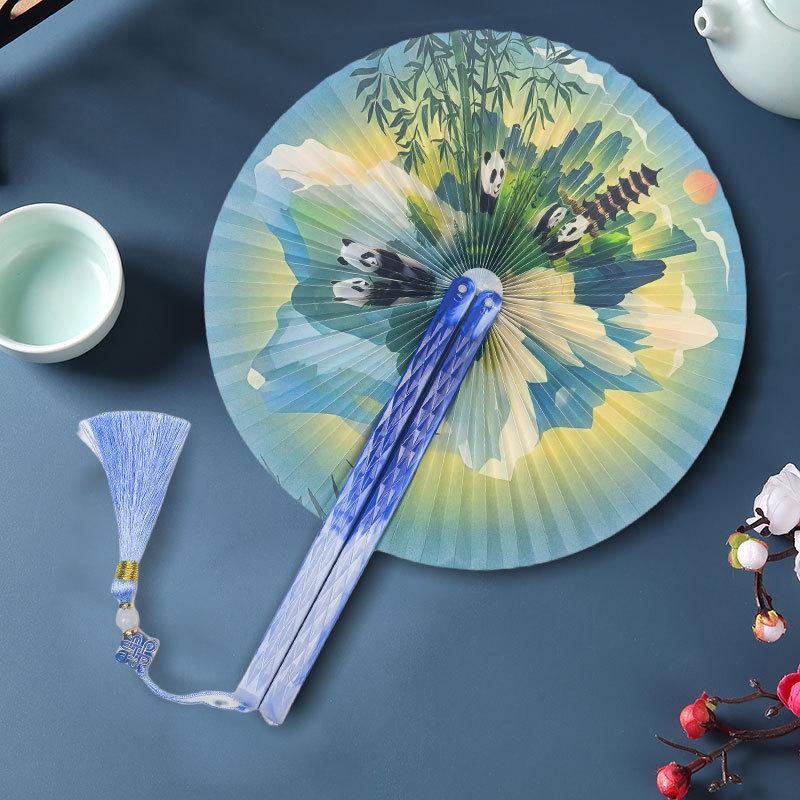 Chinese Style Portable Tassel Round Fan - Classical Hanfu Cheongsam Accessory for Women