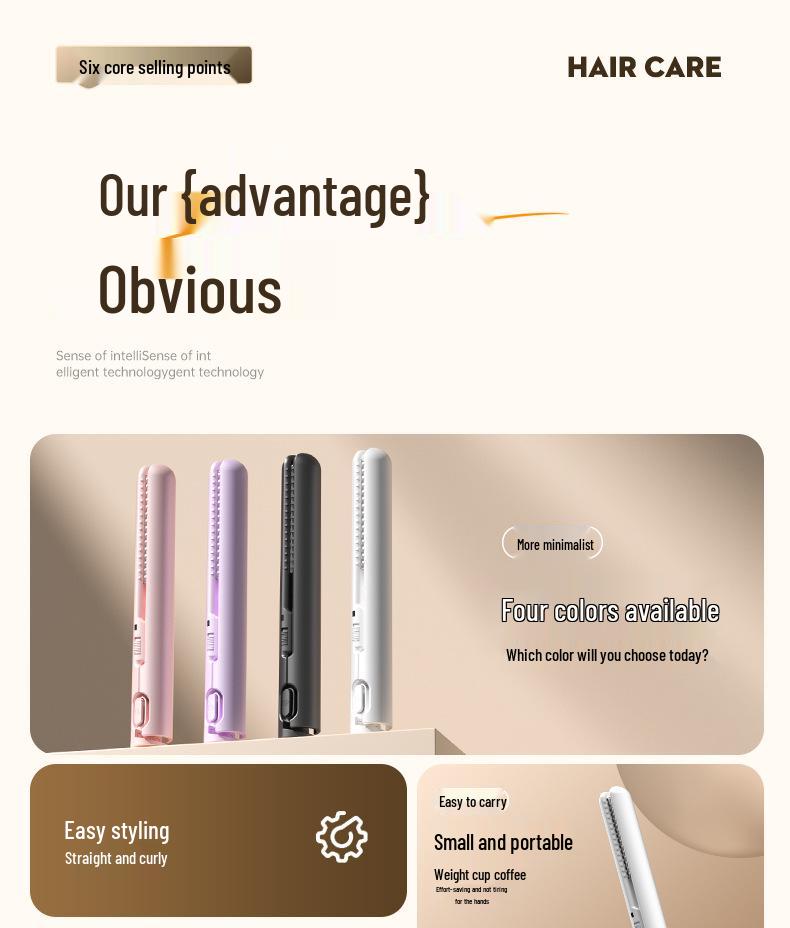 USB Mini Straightener & Curler: Dual-Use, Wireless, Portable Hair Tool for Outdoor Use