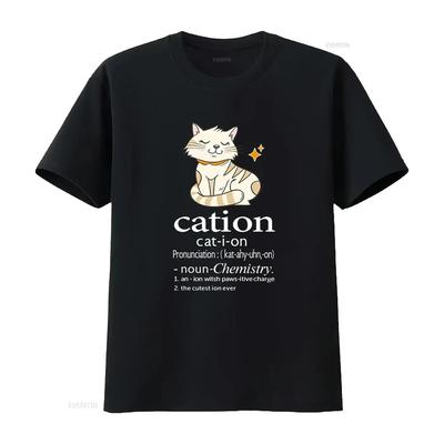 Cation Cat Lover Funny T Shirt Science Kitten Chemistry Owner Vintage Washed Designer Clothes Stylish Homme Graphic Stretched