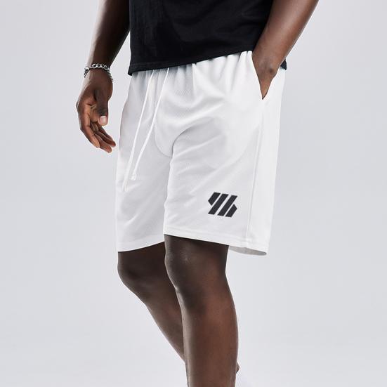 Men Summer Casual Shorts Elastic Drawstring Waist Fitness Shorts Quick-Drying Sports Shorts with Pockets Solid Color Wide Leg Shorts