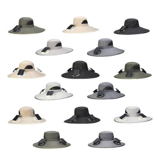 Solar Fan Bucket Hat Adjustable Wide Brim Sun Hat with Built-in Solar Panel Cooling Fan Hiking Fishing UV Protection Hat