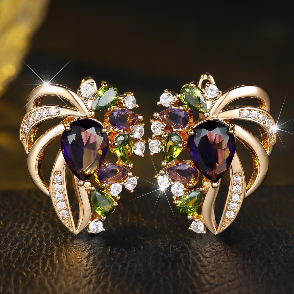 Rainbow Crystal Zircon Stone Heart Hoop Earrings For Women Vintage Gold Color Wedding Jewelry