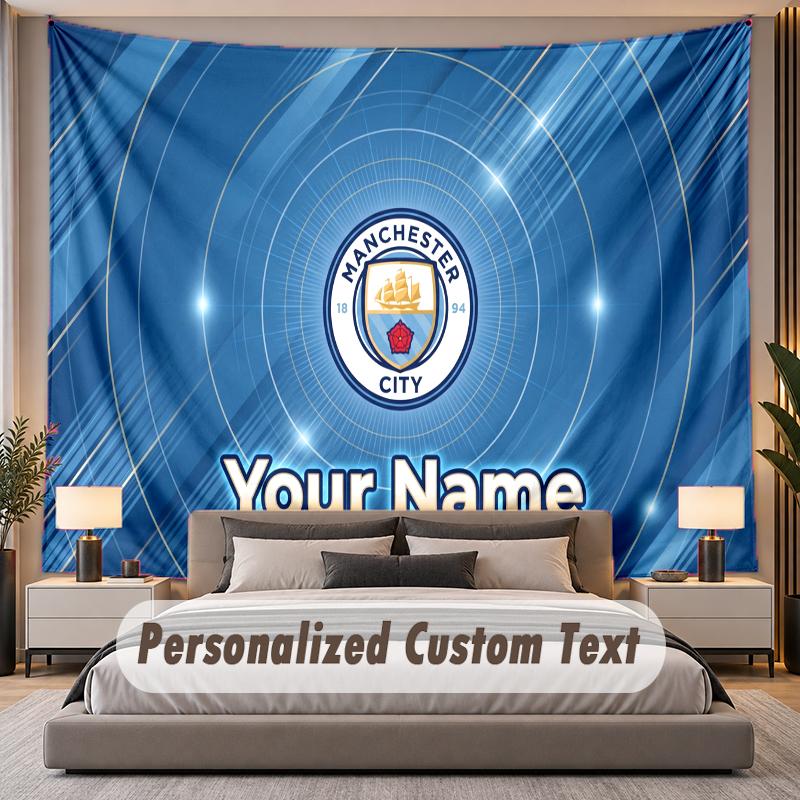 Custom Name Text Tapestry Manchester City Personalized Polyester Wall Tapestry For Bedroom And Room