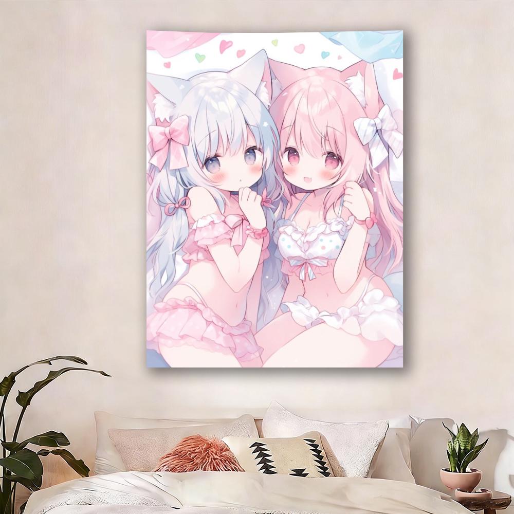 

Cute Pink 2D Galgame Tapestry Wall Hanging for Bedroom Dorm 2D Character Anime Home Decor 74x94cm(29x37in)