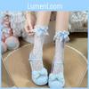 Lolita Butterfly Bow Lace Ankle Socks With Antibacterial Nylon For Girls Spring Summer