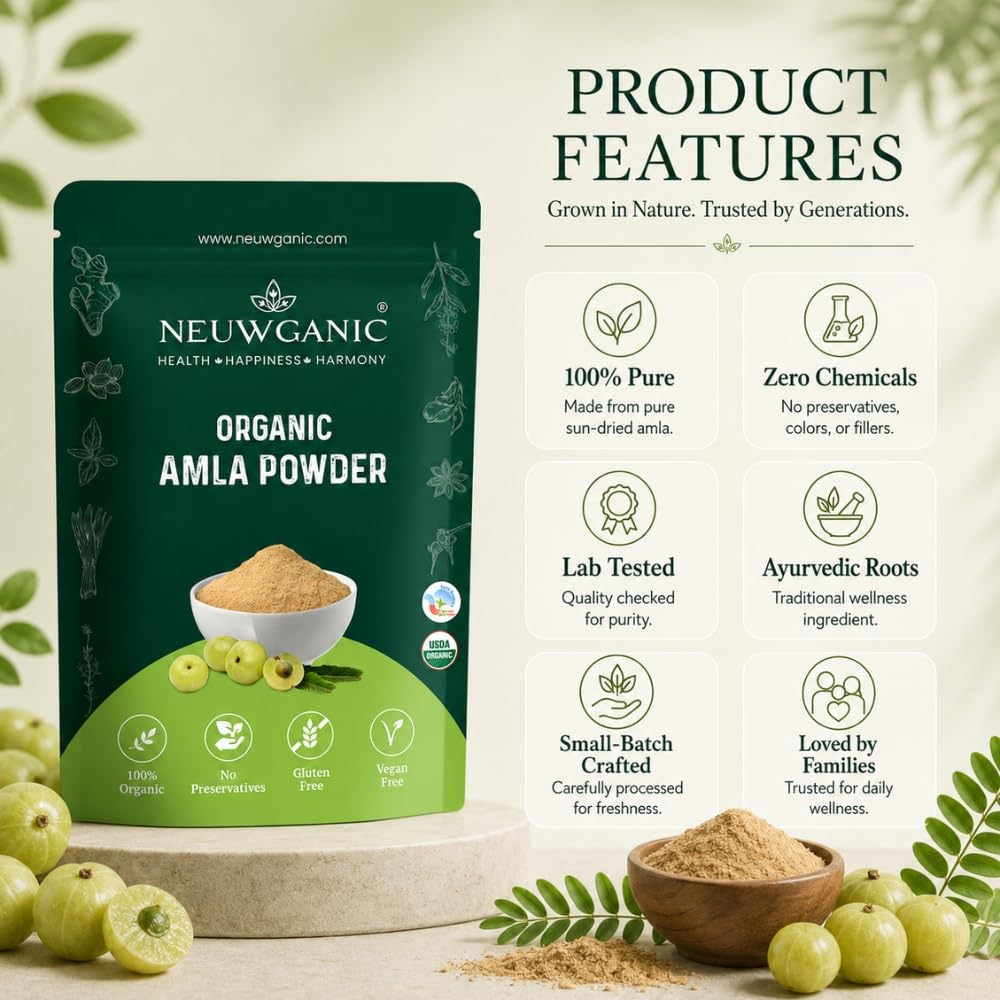 Organic Amla Powder for Eating Hair Growth India Organic USDA Certified Gooseberry Superfood Skin Glow Immunity Drink 190g X Pack of 2