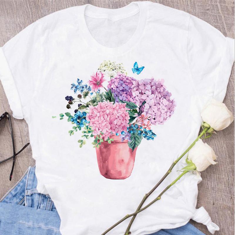 Women's Tops Fashion Flower Floral Print Lady T-shirt Casual Short Sleeve Aesthetic Clothes Shirt T-shirts Female Tops Tees