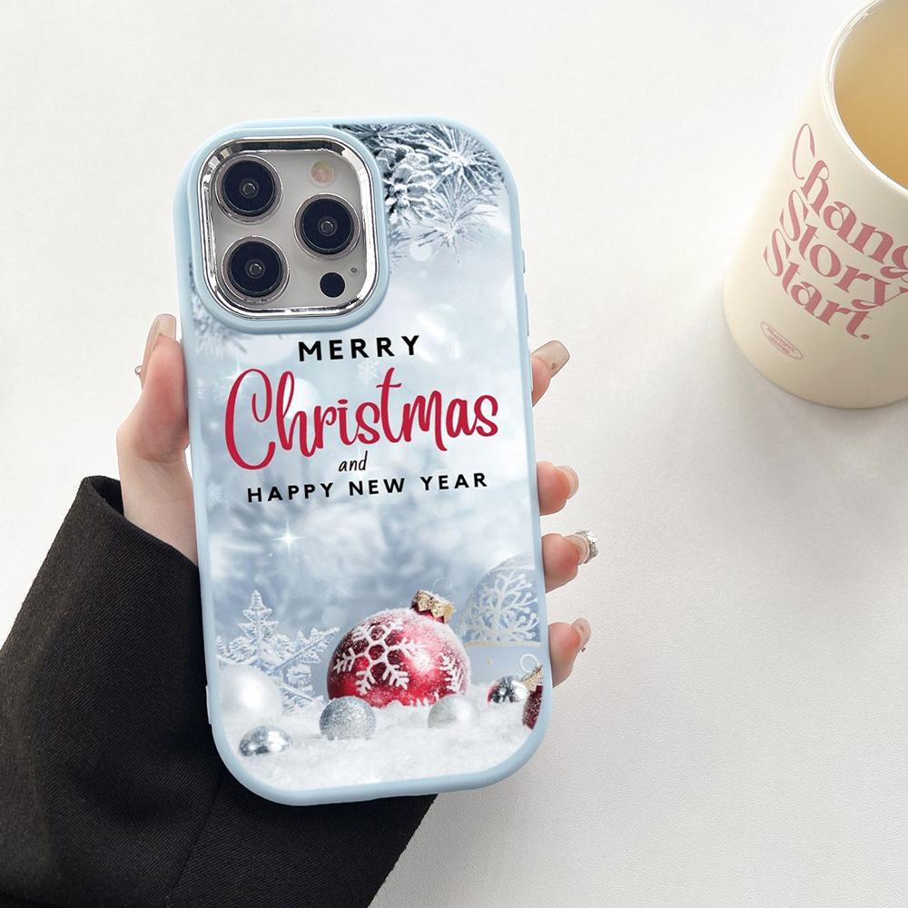N106 Godt nyttår jul myke telefonvesker til Samsung S24 S23 Plus A15 A35 A54 Infinix Hot 40i Tecno Plating Frame Kamerabeskytter Bakdeksel