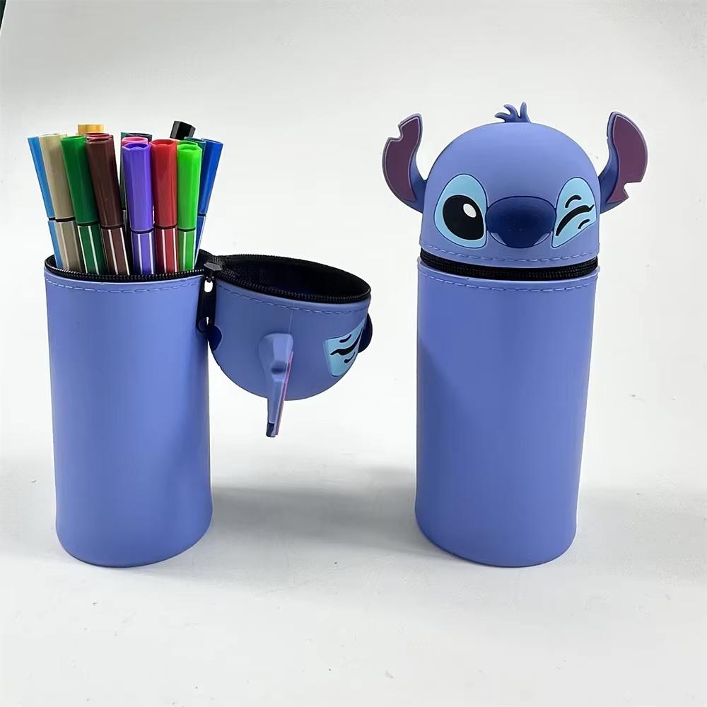 

MINISO Каваи Стич Силиконовый Выдвижной Пенал Модный Вертикальный Контейнер для Ручек Мультяшный Пенал Студенческие Канцелярские Принадлежности