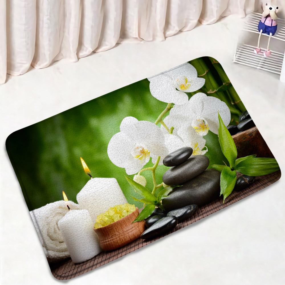 Zen Black Stones Bath Mat Green Bamboo Buddha Candle Spa Bathroom Decorations Bathtub Rug Bedroom Living Room Home Carpet