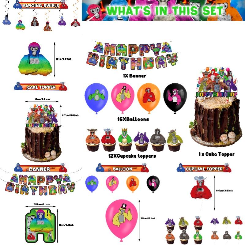 Gorilla Tag Birthday Party Decoration Set Spiral Balloon Arrangement With Cake Topper And Flag