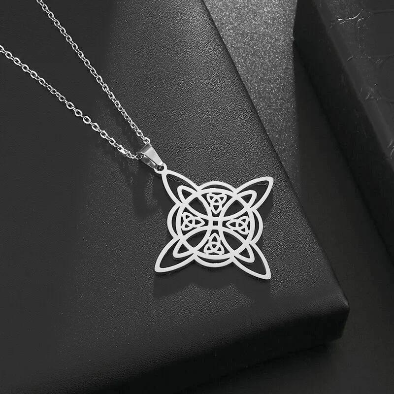Fashion Charm Witch Knot Necklace Stainless Steel Irish Celtic Knot Pendant Witchcraft Amulet Magical Jewelry Gift for Girls