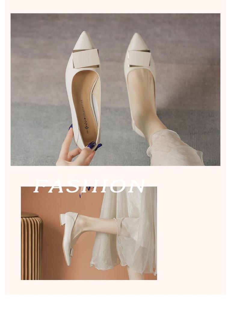 Women's Soft Leather Pointed Toe Mid-Heel Buckle Shoes for Spring/Autumn