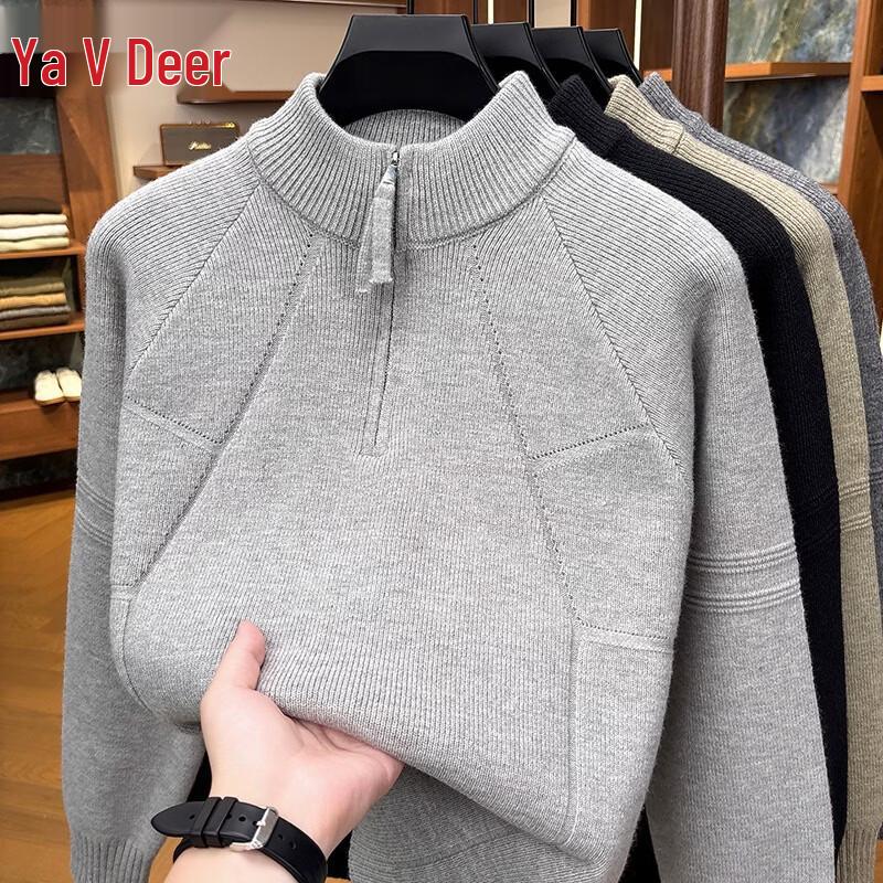 Yalu Men's Casual Half-Zip Stand-Collar Knitted Sweater