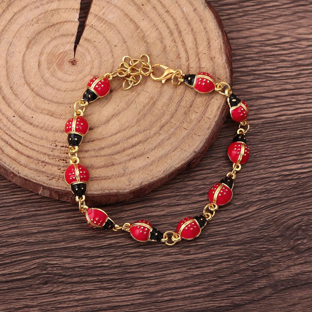 Fashion Charm Cute Seven Star Ladybug Autumn Chrysanthemum Red Insect Connection Bracelet Women Party Music Jewelry Accessories
