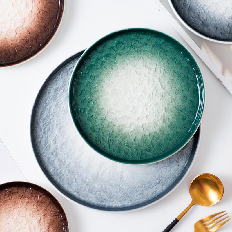 Round Porcelain Dinner Plate Stone Design Western-style Steak Dishes Ceramic Platter For Restaurant Cuisine Food Serving Plate