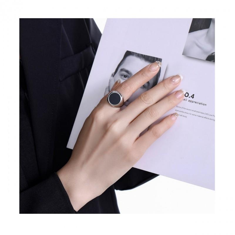 Adjustable Open Ring Men Women Minimalist Geometric Round Resin Inlay Copper Band Vintage Chic Fashion Jewelry
