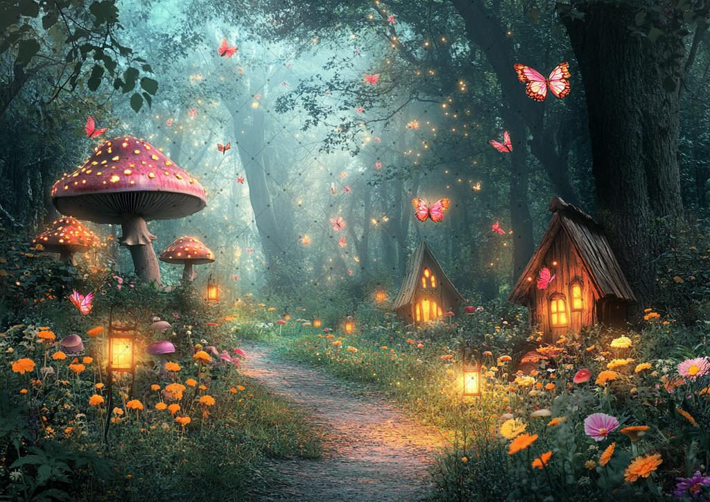 Fairy forest Glitter tree background Magic Forest night Butterfly photography birthday background party photo shoot decoration