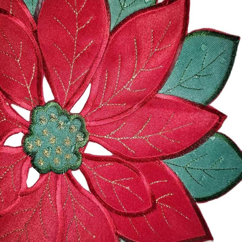 Red Christmas Poinsettia Flower Embroidery Table Place Mat Cloth Placemat Coaster Kitchen Table Decoration and Accessories for Home