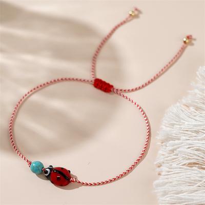 Jemný medený korálikový náramok s umelým tyrkysom v tvare lienky pre ženy Krásny ručne pletený náramok Šperky Doplnky Darčeky