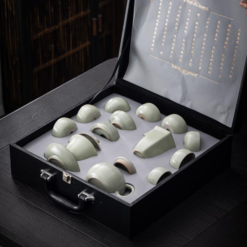 Ceramic Ru Kiln Kung Fu Tea Set Household Gifts for Customers Gift Boxes Business High-end Gifts