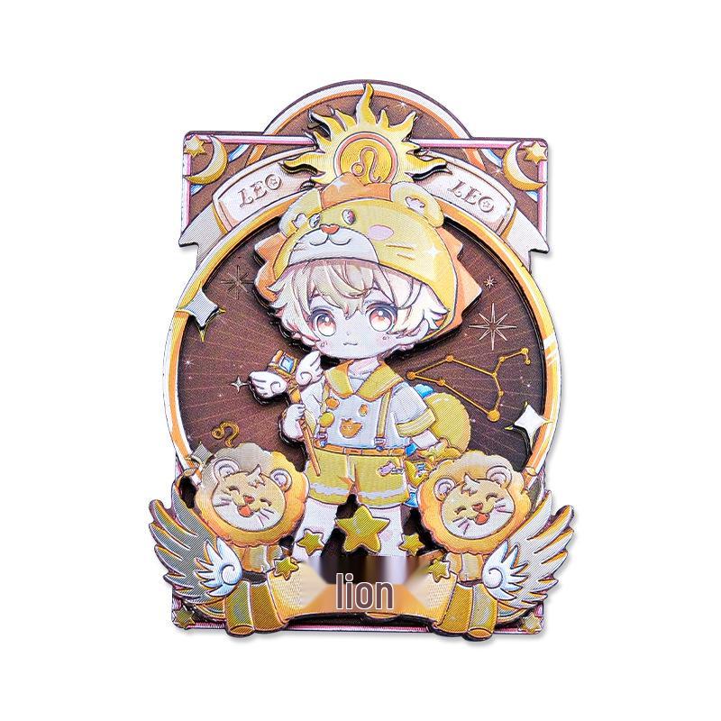 Soft Magnetic Wooden & Aluminum Foil Cartoon Zodiac Refrigerator Magnet Set