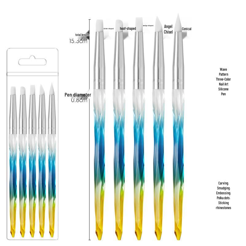 Gradient Handle Nail Art Brush Set: Painting & Flower Liner Gel Polish Pens.