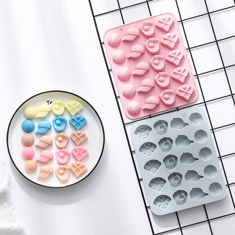 20 Vertiefungen Baseball Schokoladenformen Sportthema Silikonform Baseball Softball Handschuhformen für Süßigkeiten Schokolade