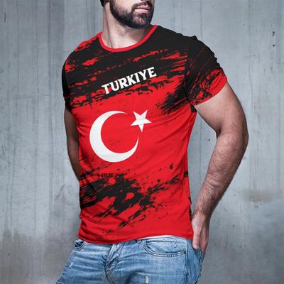 Camiseta Estampada Estilo Graffiti Turco Masculina com Gráfico da Bandeira Turca Gola Redonda Unissex Respirável Esportiva Casual Manga Curta