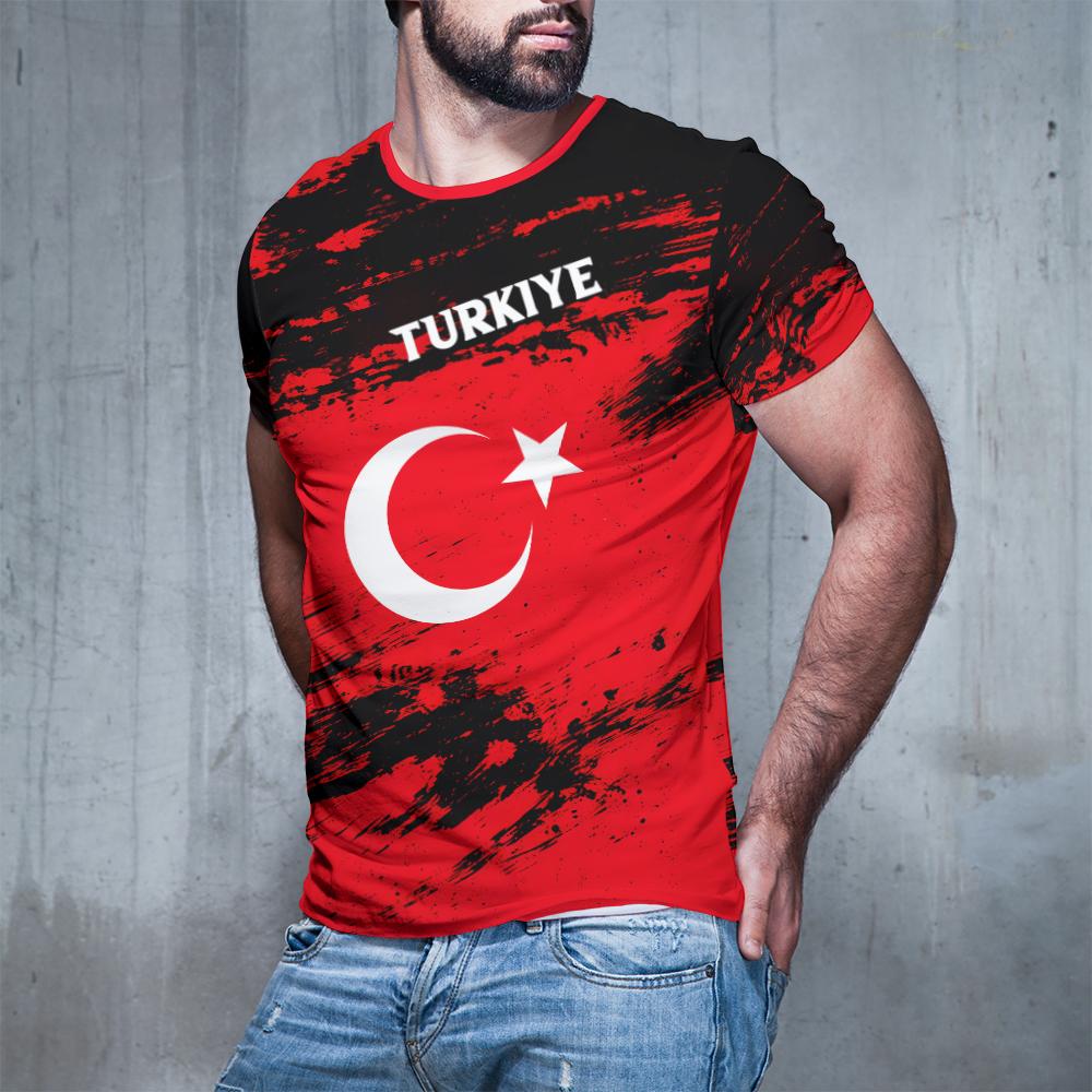 

Turkish Graffiti-style Printed T-shirt Men s Turkish Flag Graphic O-Neck Tee Unisex Breathable Sports Casual Short-sleeved Top 2XL