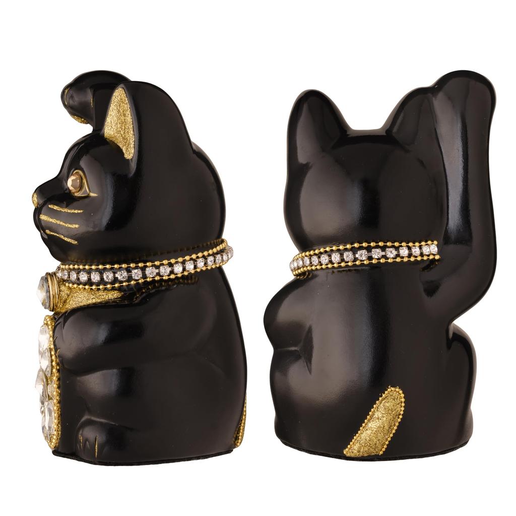 Glückskatze Schmuck Katze Rechte Pfote erhoben Keramik Glückskatze Maneki Neko Glücksbringer Feng Shui Ornament (M-GRÖSSE Schwarz) / _ (jw_M Schwarz)