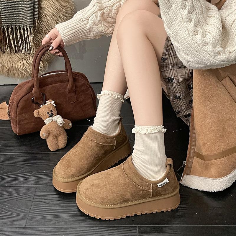 Thick-soled low-top snow boots, one-pedal cotton shoes for women's new winter velvet thermal bag head cotton slippers for external wear