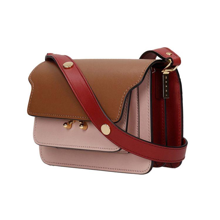 Marni Trunk Mini Series Fashion Minimalist Color Block Leather Accordion Shoulder Bag Women Bags Brown Pink Red SBMPS01NO3-LV589-Z409N