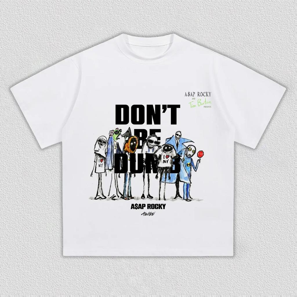 ASAP Rocky Dont Be Dumb Album Graphics Cotton Men Shirt Summer Oneck Womens Y2k Hip Hop Short Sleeve Top Fan Gift