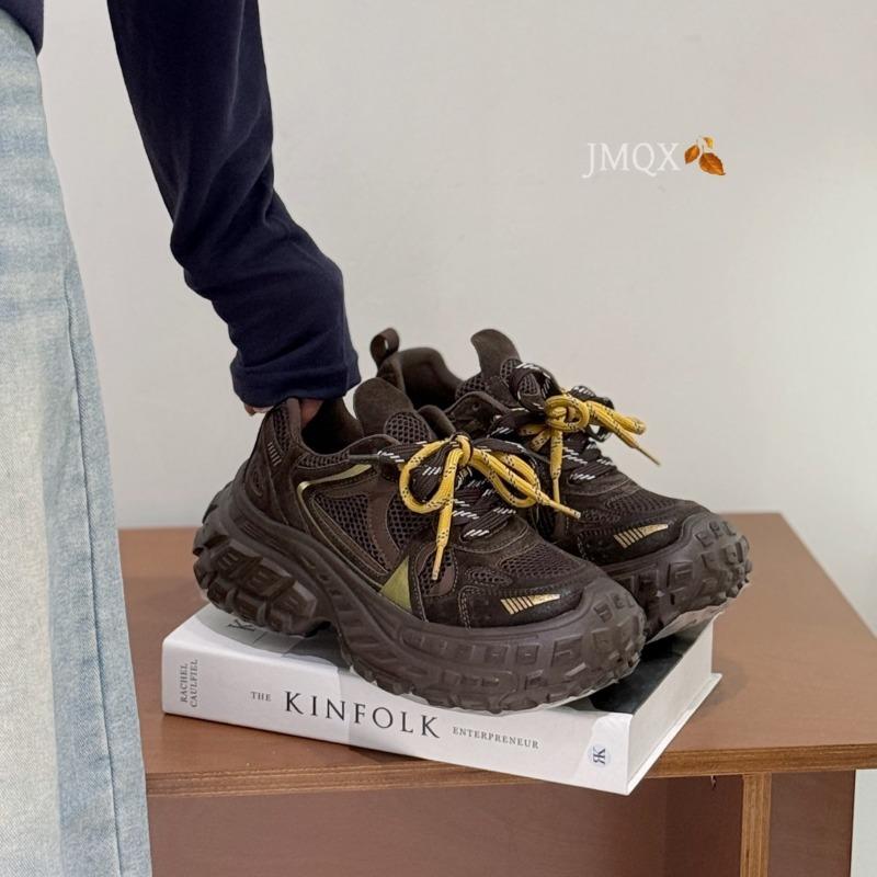 Leather Double Shoelaces Dad Shoes Women's Autumn New Thick-soled Heightening Women's Fashion Versatile Casual Sports Shoes Tide