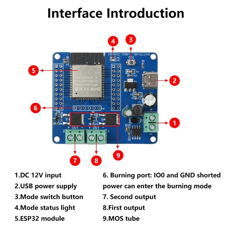 ESP32 WiFi Bluetooth MOSFET Switch Module1/ 2/4 Channel, DC 5-60V High Power Control for Smart Home IoT