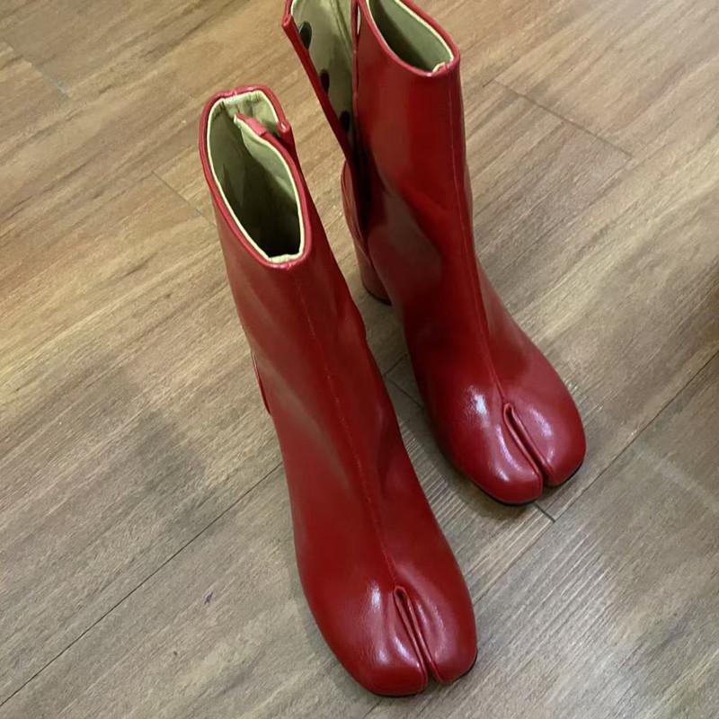 2026 Autumn Winter Soft Leather Split Toe Tabi Women Ankle Boots Zip Thick High Heels Chelsea Chunky Shoes Short Booties
